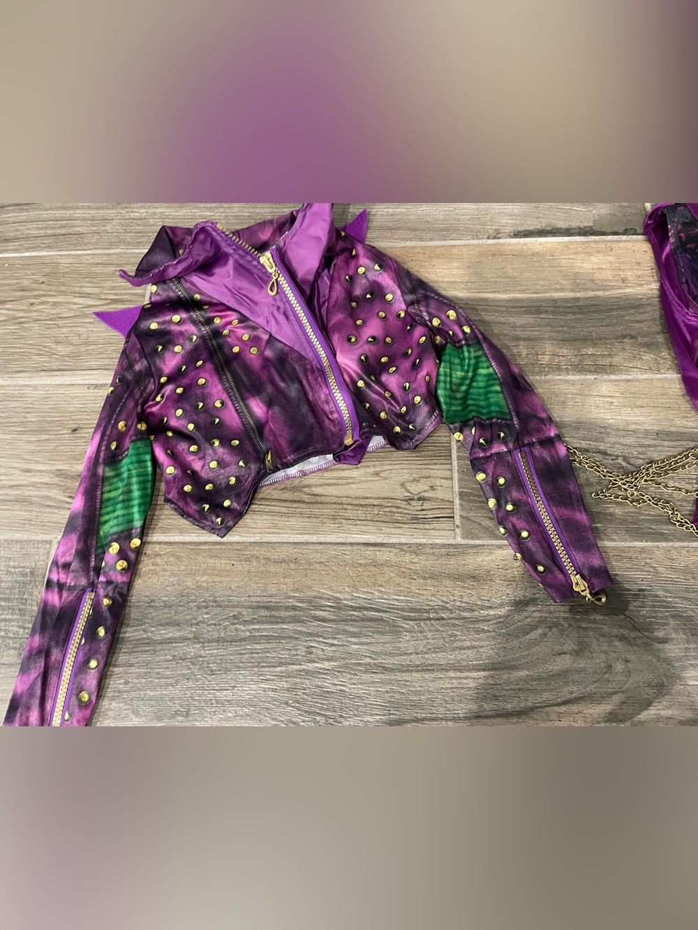 Disney Descendants 2- Mal costume-  Purple Cropped Blazer, tank w chains, pants